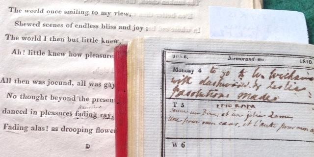 [Closeup of p. 29 compared with a page from Shelley&#039;s pocket diary from 1810]