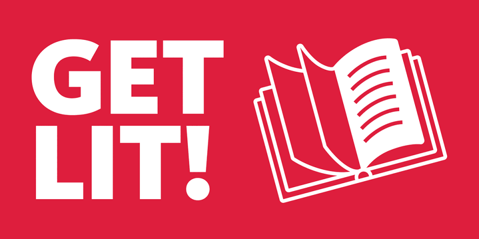 Red Get Lit logo featuring an open book.