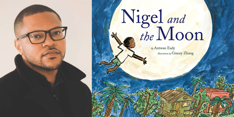 Antwan Eady with the cover of Nigel and the Moon.