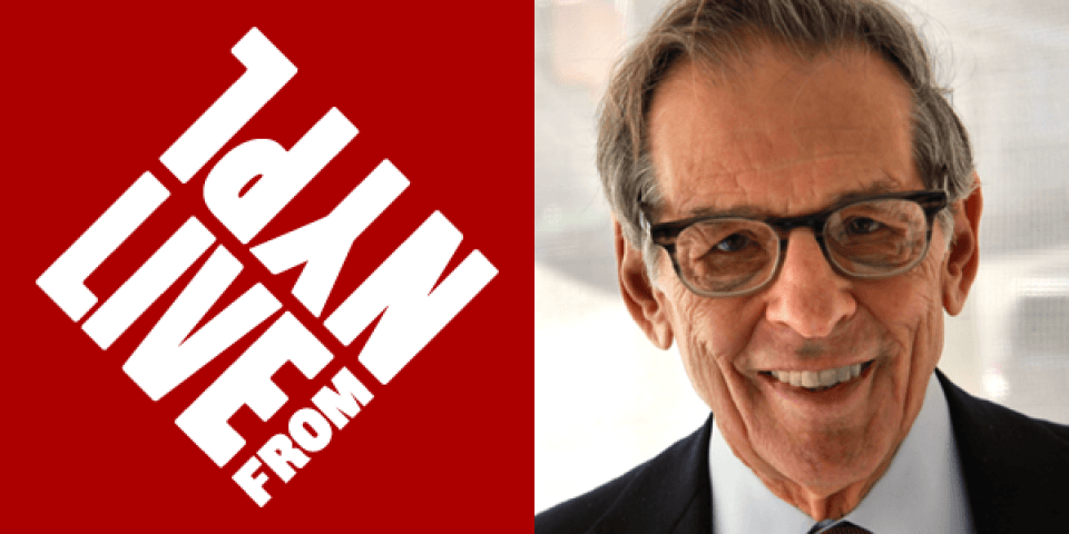 Live from NYPL logo on the left and Robert Caro on the right.