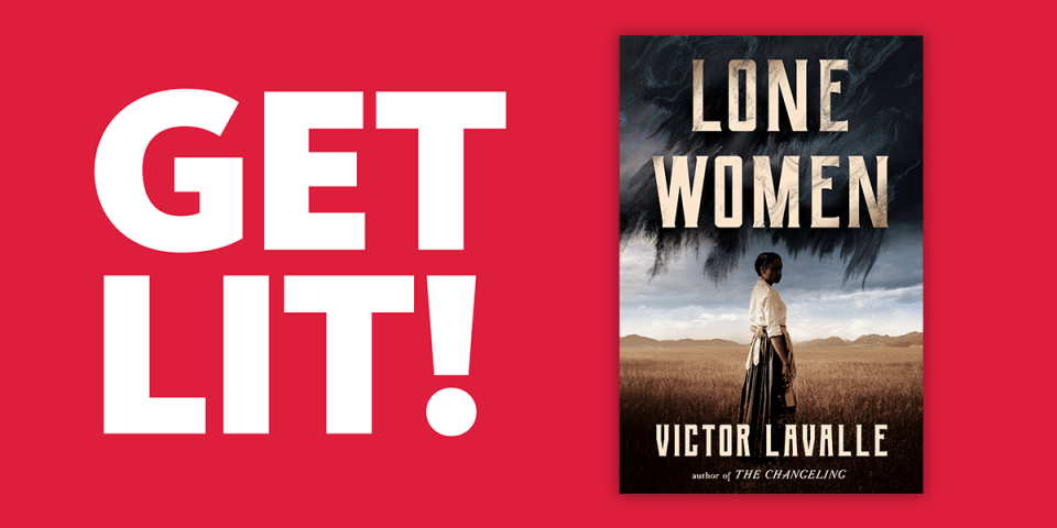GetLit! logo with the cover of Lone Women, featuring a Black woman standing in a field.