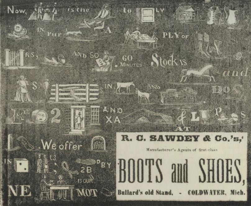 Rebus from advertisement for R.C. Sawdey &amp; Co.
