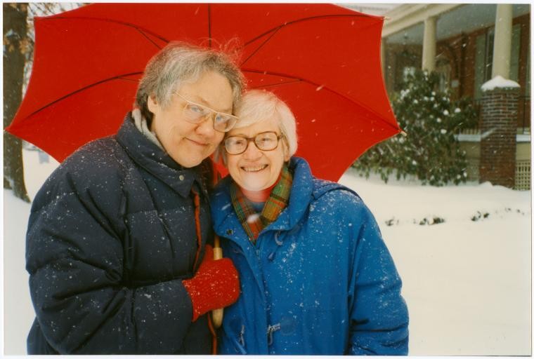 Barbara Gittings and Kay Tobin Lahusen, in snowfall