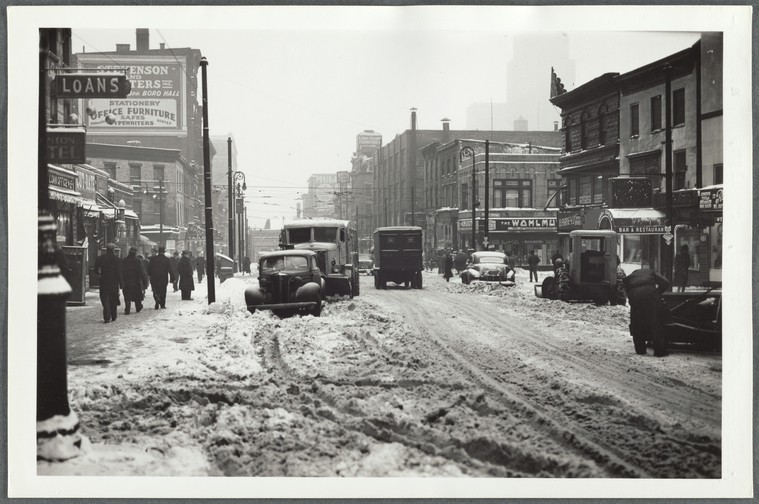 Myrtle Avenue near Borough Hall, Brooklyn, after a snowstorm
