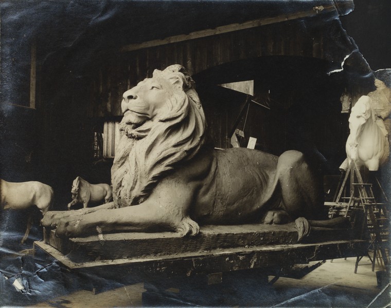 Library Lion in Potter's studio in Connecticut.