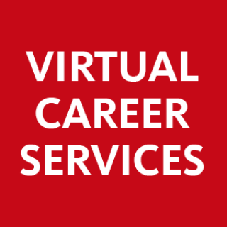 Red square with white text that reads: Virtual Career Services