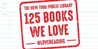 Stamp on old-school library card that reads: 125 Books We Love #Love Reading