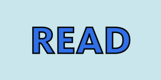 Blue rectangle with blue letters that read: Read
