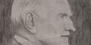 A drawing of a white man in portrait
