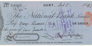 The National Bank check made out to George Russell