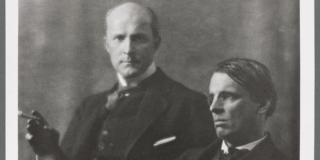 black and white photograph portrait of two men sitting
