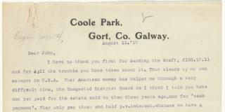 typed letter on Coole Park letterhead