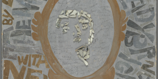 An abstract illustration of a mirror with typed font surrounding