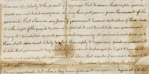 Detail of fair copy of the Declaration of Independence handwritten by Thomas Jefferson