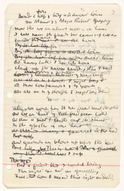 handwritten draft of poem on lined notebook paper with corrections