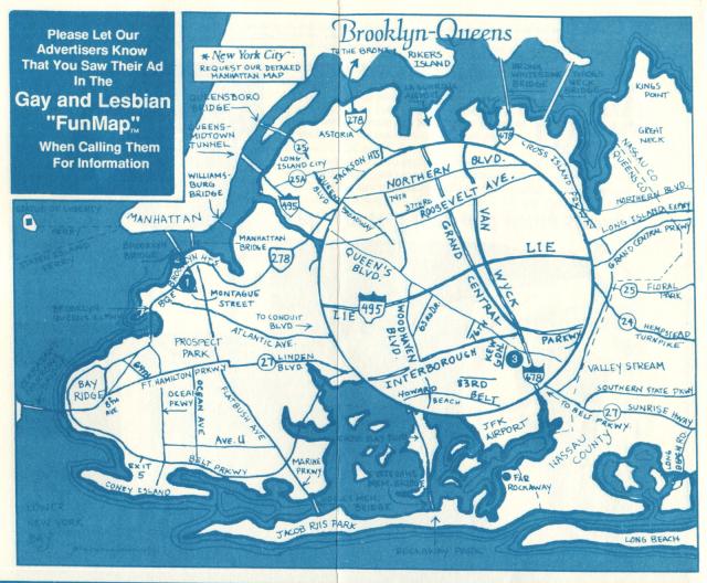 1980s Map of Brooklyn-Queens that shows Gay hangouts
