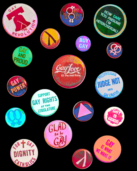 Gay political buttons from the 1970s and 1980s