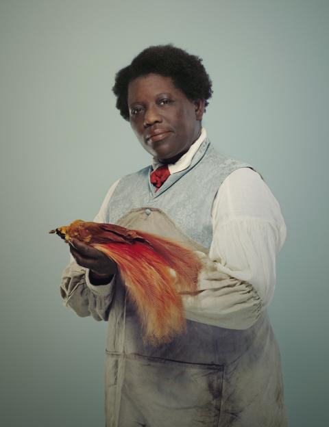 Reimagined portrait of John Edmonstone holding a bird